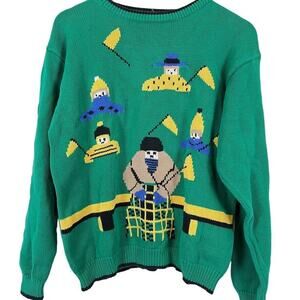 Herilooms Handloomed Vintage 100% Cotton USA Made Pullover Mens Sweater Green L